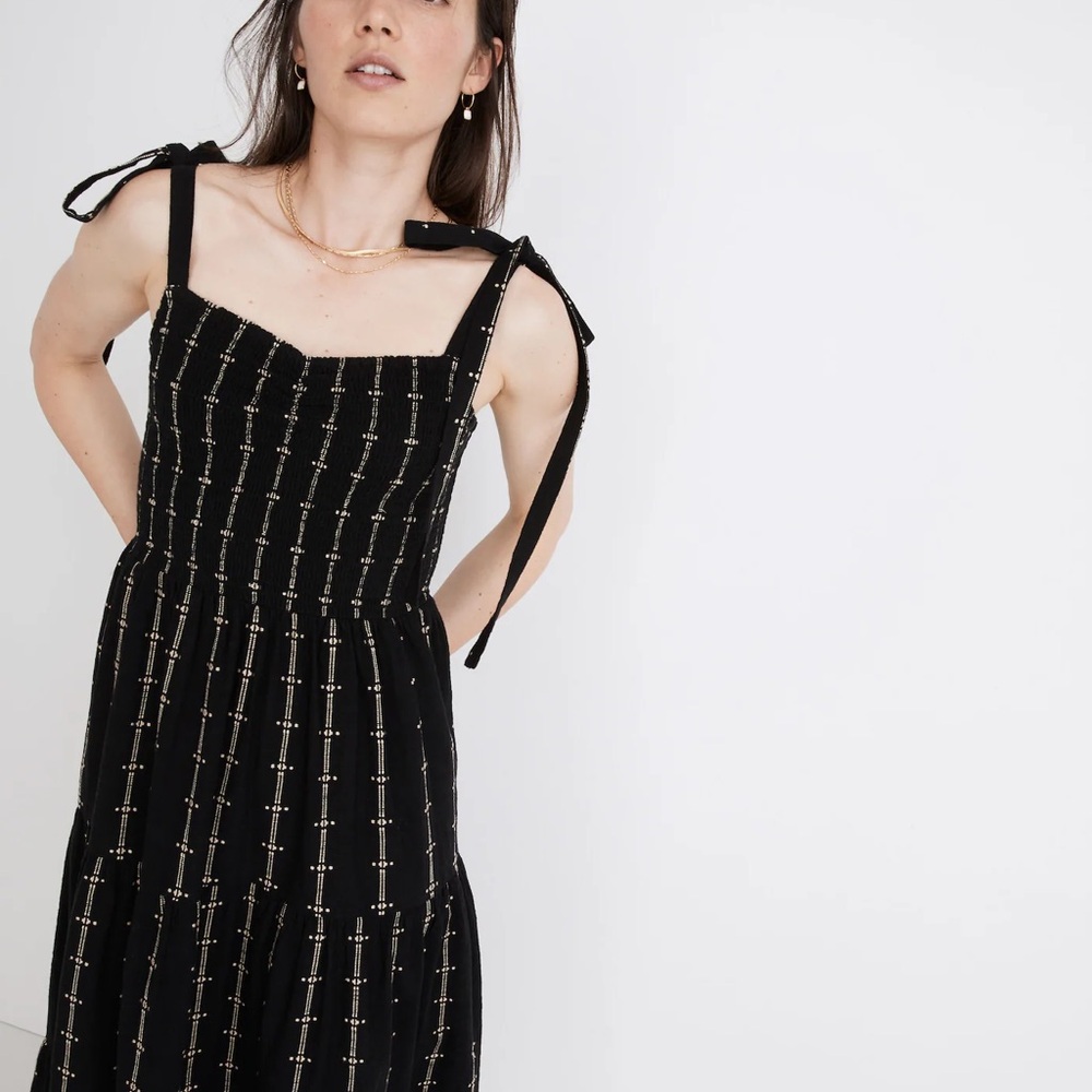 Madewell Lucie Tie-Strap Tiered Midi Dress in Jacquard Stripe